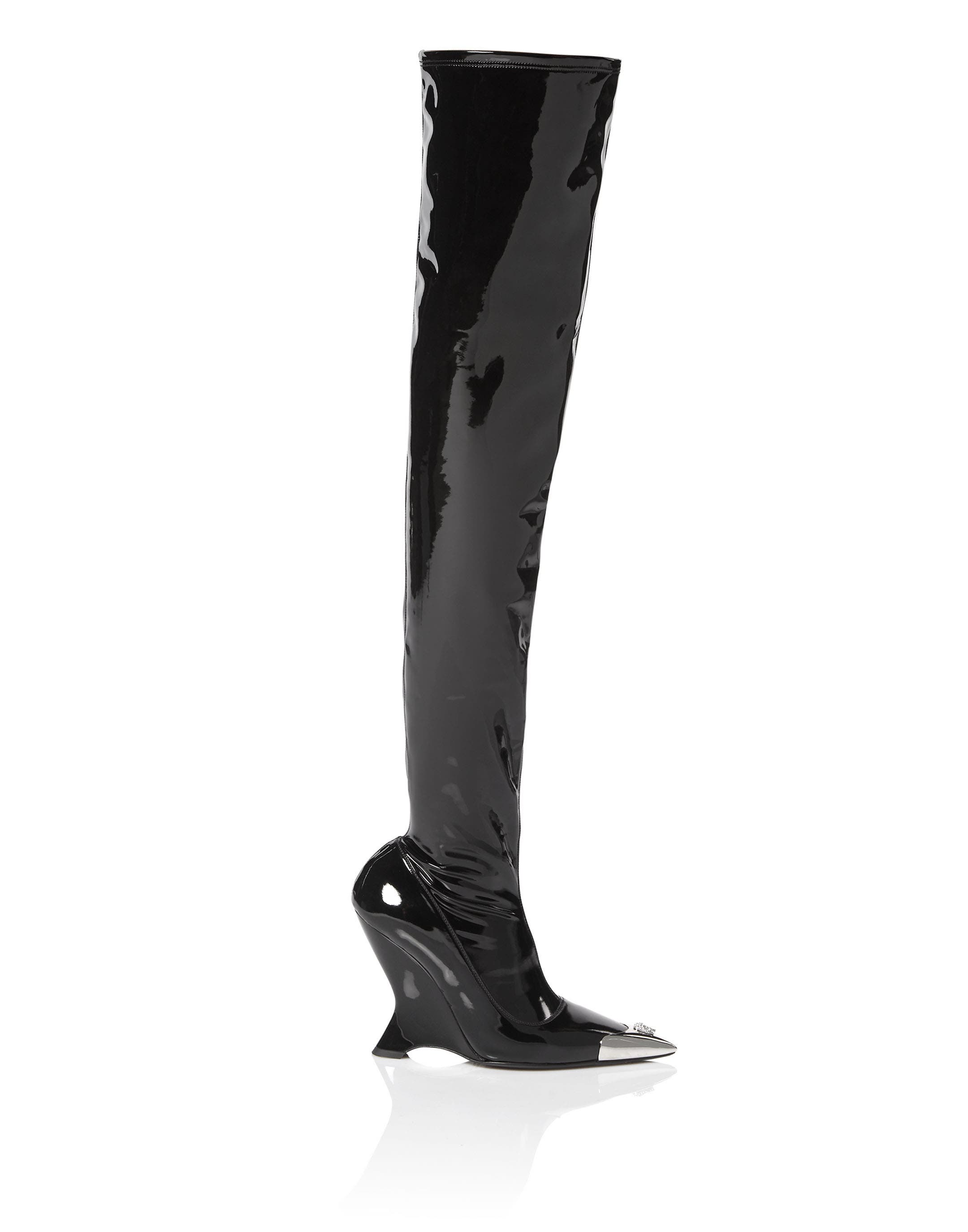 Latex Boots Low Heels Overknee Women, Alternate, color, black