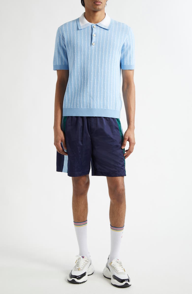 Casablanca Monogram Stripe Jacquard Polo, Alternate, color, Blue