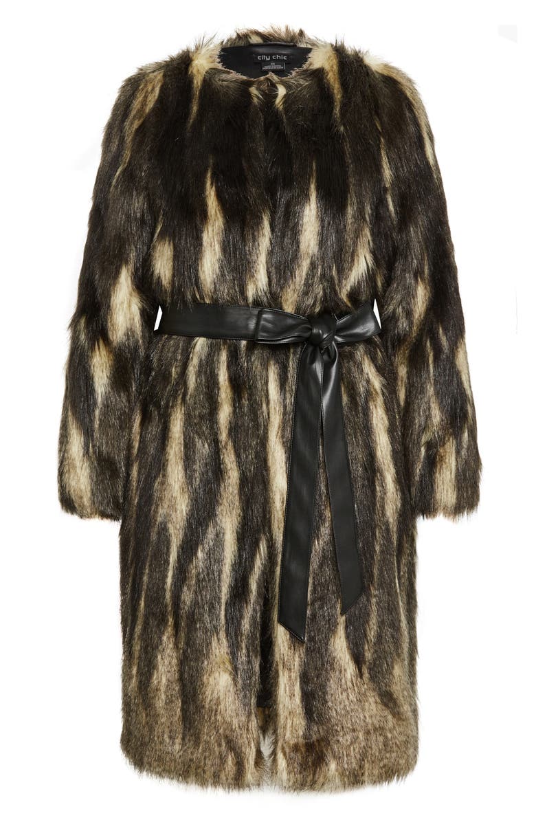 City Chic Diva Belted Faux Fur Coat, Alternate, color,
