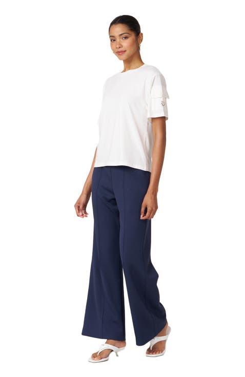 Madison Pintuck Wide Leg Scuba Knit Pant 30"