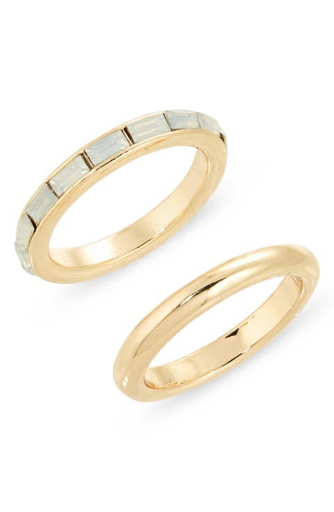 Set of 2 Baguette Cut Cubic Zirconia Rings