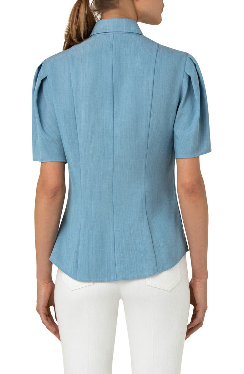 Akris punto Puff Sleeve Cotton Chambray Button-Up Blouse, Alternate, color,