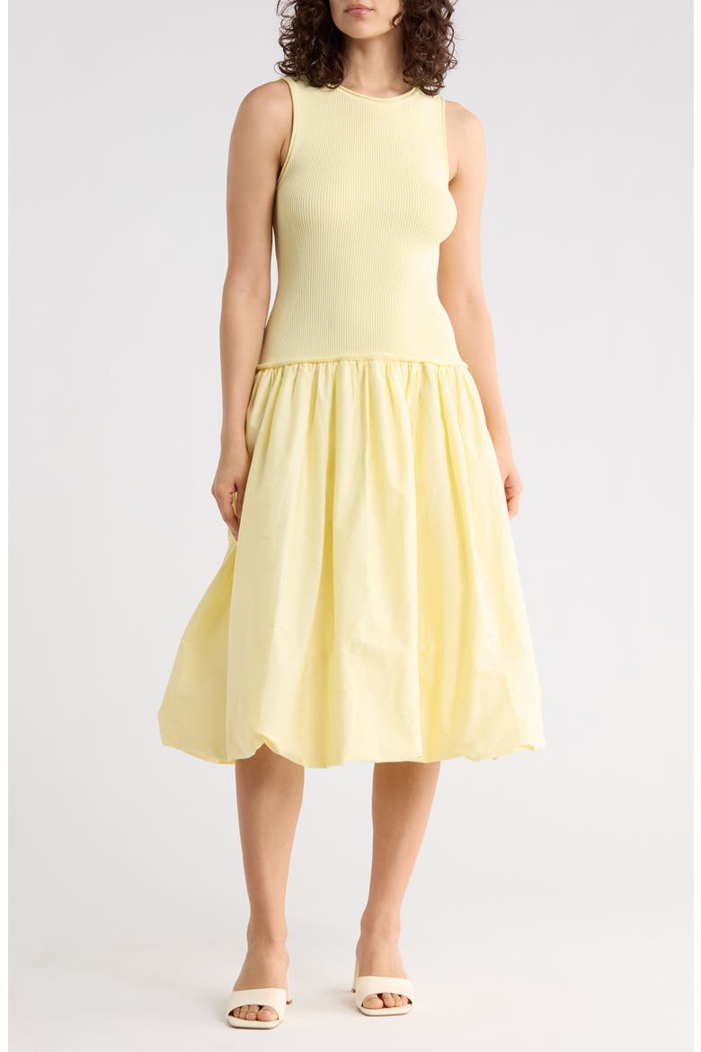 Mixed Media Tank Midi Dress, Main, color, PASTEL YELLOW