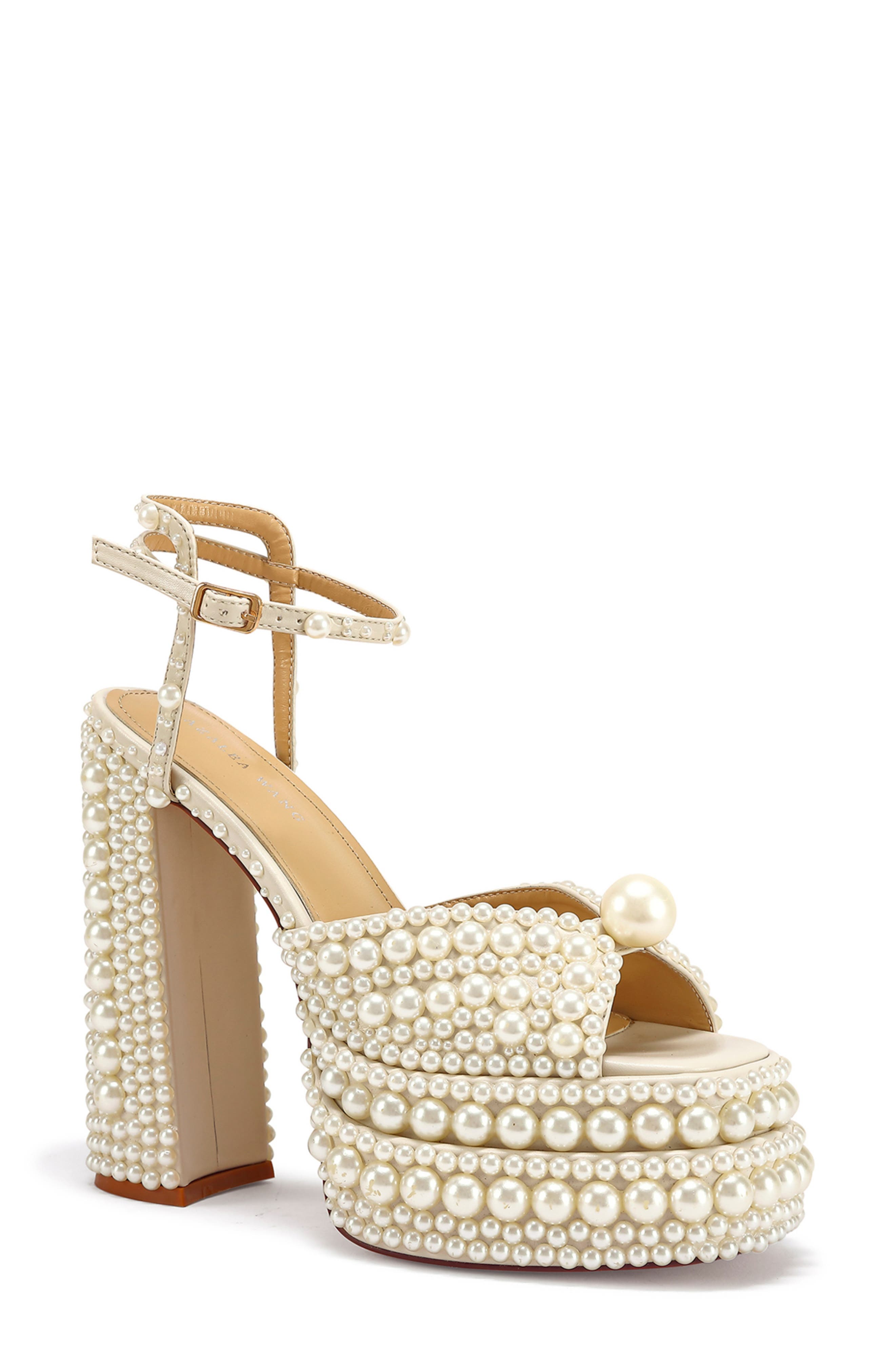 AZALEA WANG Brissa Imitation Pearl Ankle Strap Platform Sandal, Main, color, 
