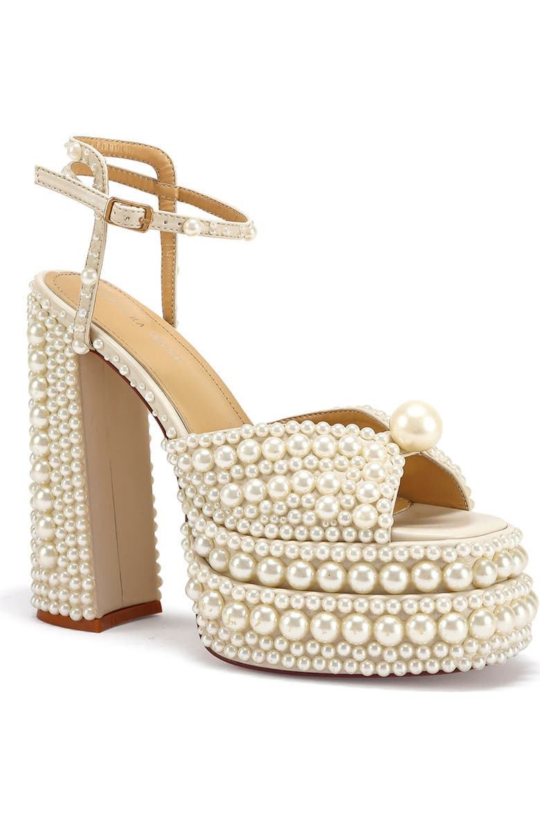AZALEA WANG Brissa Imitation Pearl Ankle Strap Platform Sandal, Main, color,