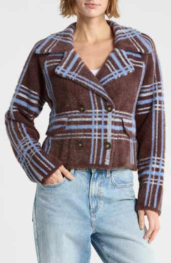 Plaid Double Breasted Sweater Jacket