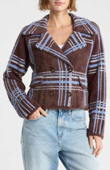 Plaid Double Breasted Sweater Jacket