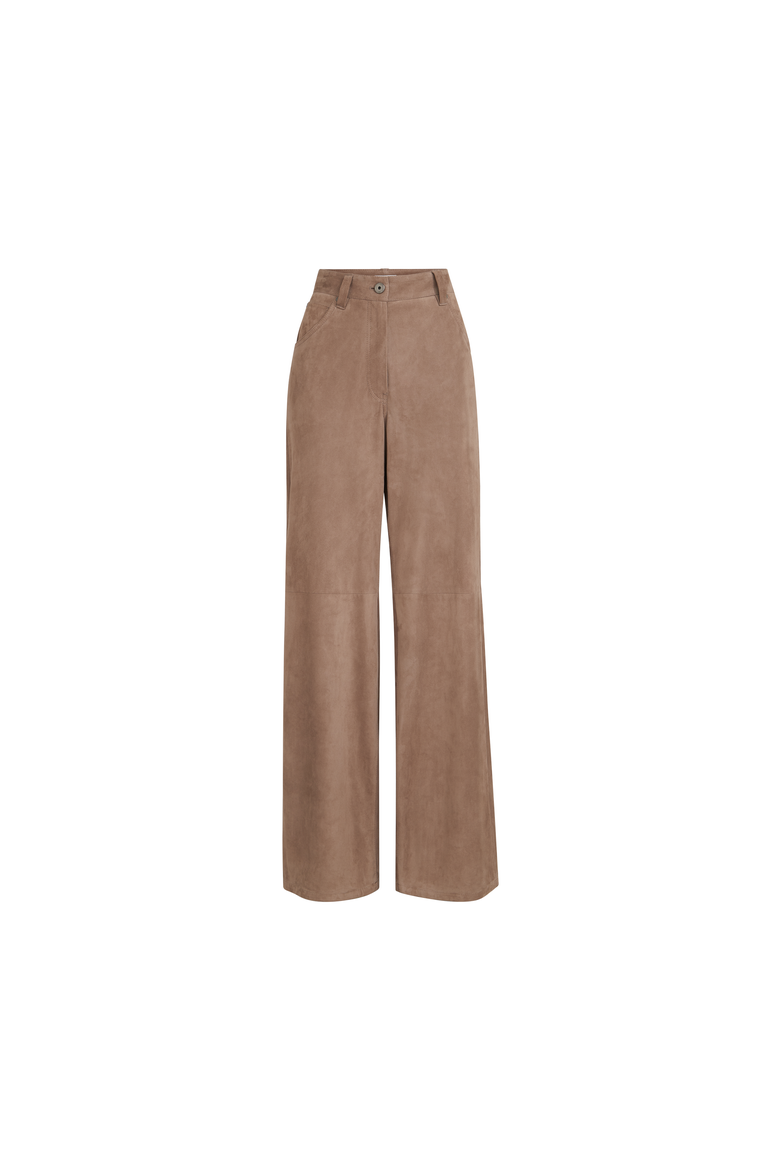 Suede baggy trousers with monili, Alternate, color, Light Brown