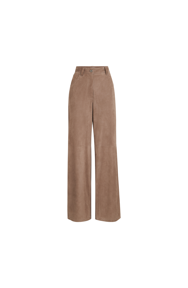 Brunello Cucinelli Suede baggy trousers with monili, Alternate, color, Light Brown