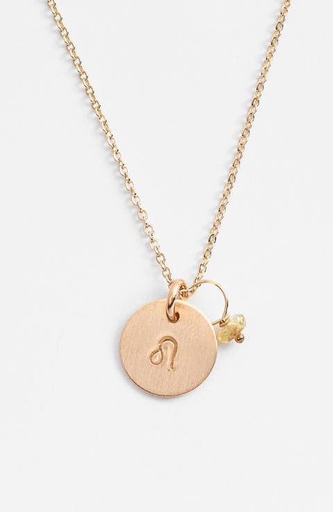 14k-Gold Fill & Semiprecious Birthstone Zodiac Mini Disc Necklace