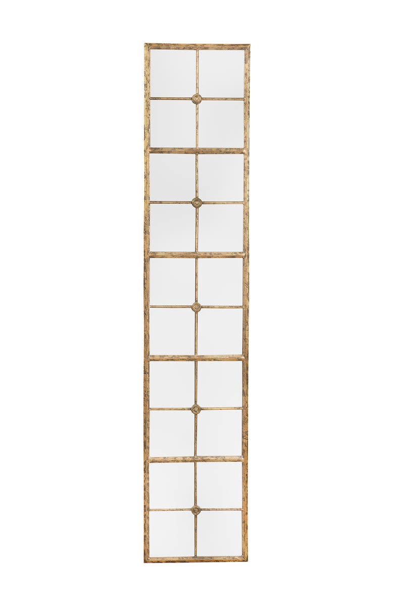 Storied Home Distressed Rectangle Metal Framed Windowpane Wall Mirror, Gold, Main, color, 