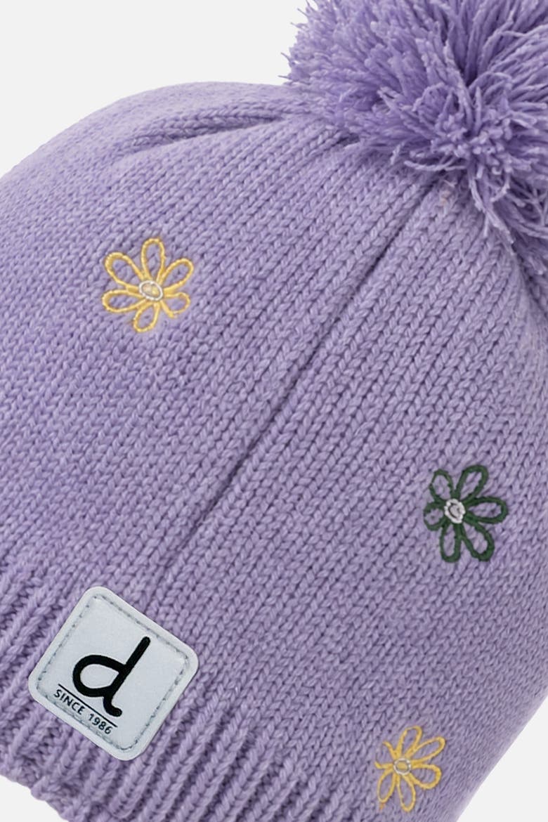 Winter Peruvian Embroidered Fleece-Lined Pompom Knit Hat, Alternate, color, Violet