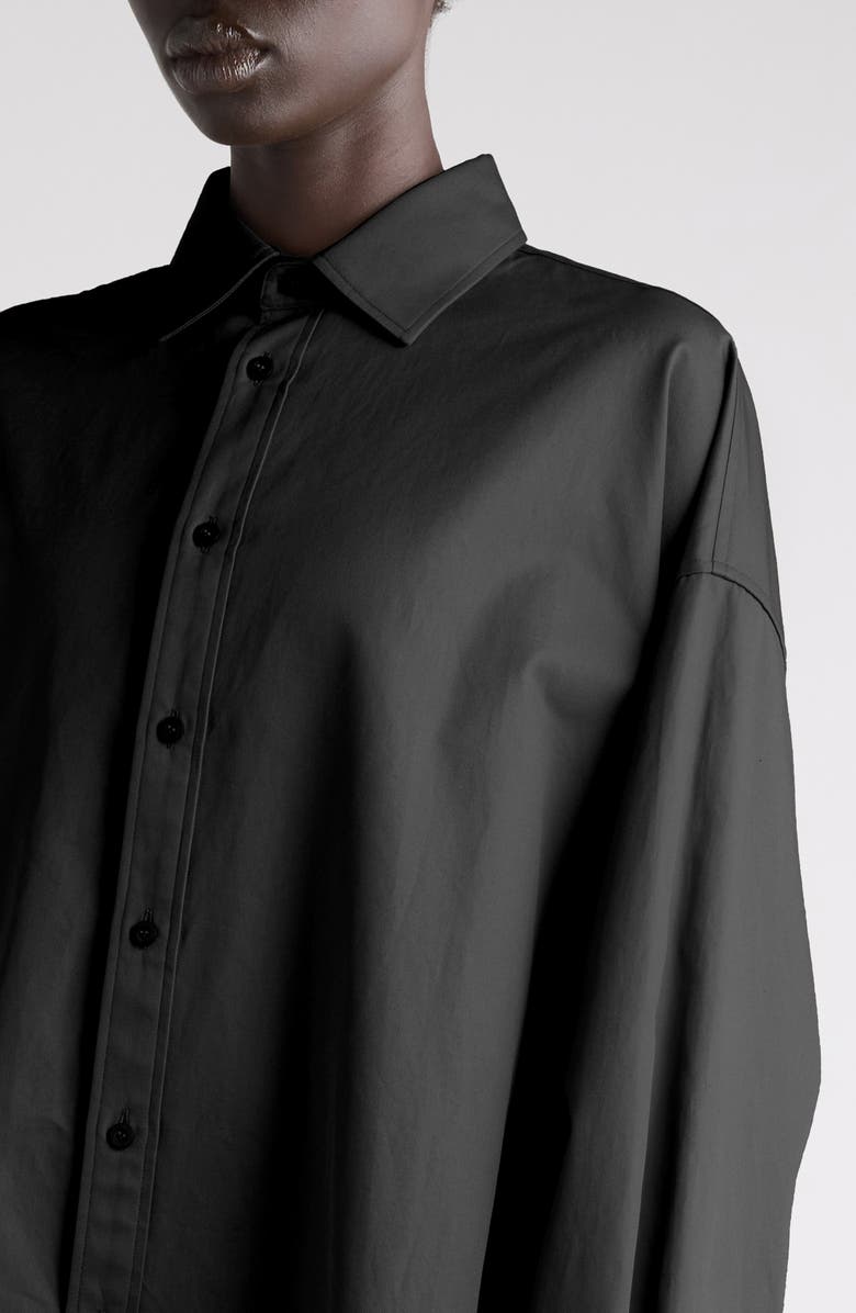 Balenciaga Lace-Up Detail Oversize Cotton Gabardine Button-Up Shirt, Alternate, color, 1000 Black