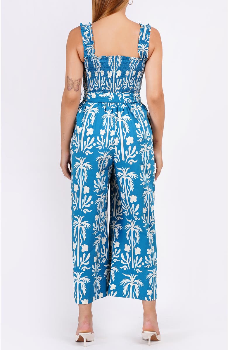 Leota Janet Cropped Jumpsuit, Alternate, color, Palm Fields Mykonos Blue