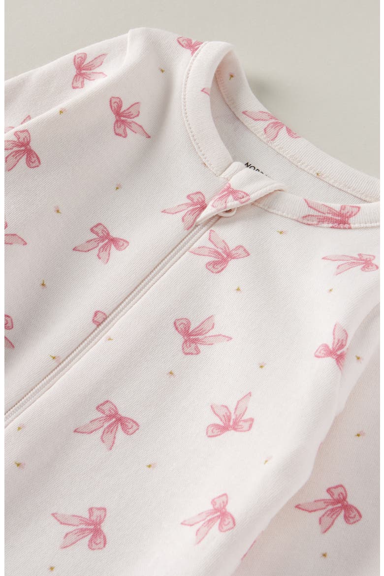 Two-Way Zip Printed Cotton Footie, Alternate, color, MULTI PINK DITSY BOWS