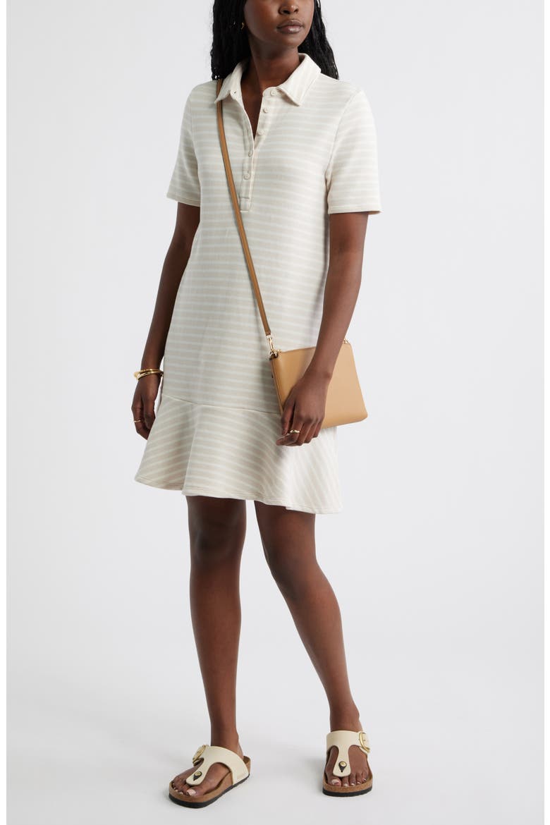 beige polo dress caslon Henley Short Sleeve in Shell- Ivory Stripe at Nordstrom, Size Small Voyagers- Perdido Beach Resort to warm weather staple Color:Beaded Spell colour: pink-floral-print-short-sleeve-belted-wrap-midi-dress