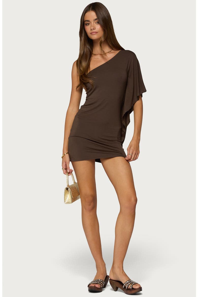 Cammi One-Shoulder Flutter Minidress, Alternate, color, BROWN