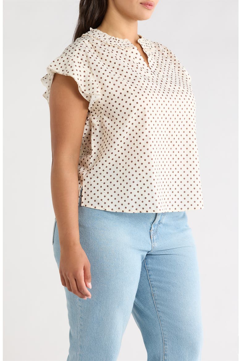 Flutter Sleeve Top, Alternate, color, ECRU/ BROWN