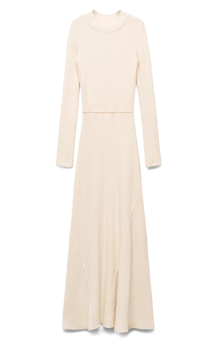MANGO Long Sleeve Ribbed Sweater Dress, Alternate, color, Ecru
