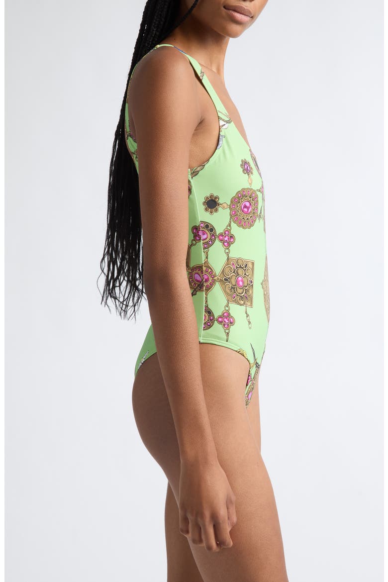 Broken Jewels Print One-Piece Swimsuit, Alternate, color, PISTACHIO AZUR GOLD