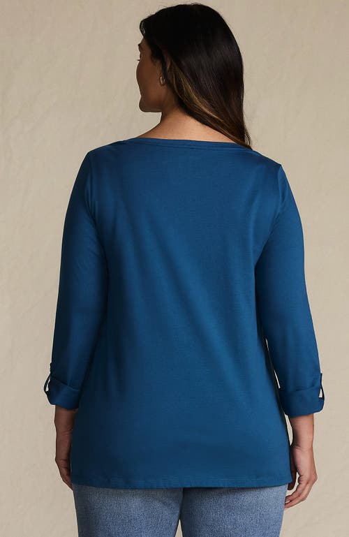 Lands' End Supima Cotton Adjustable 3/4 Sleeve Boatneck Tunic In Blue