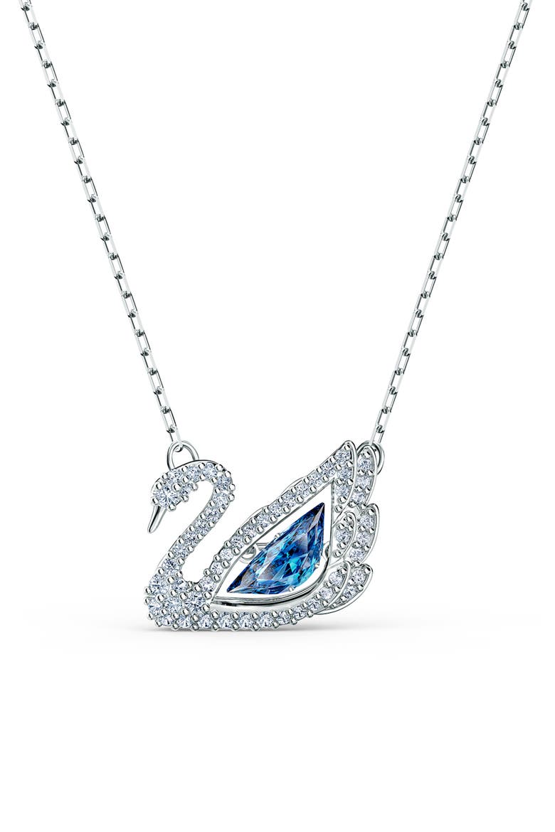 Crystal Swan Pendant Necklace, Main, color, BLUE