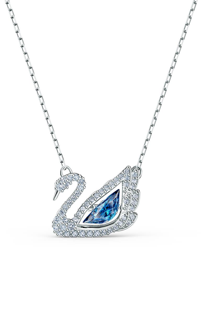 Swarovski Crystal Swan Pendant Necklace, Main, color, Blue