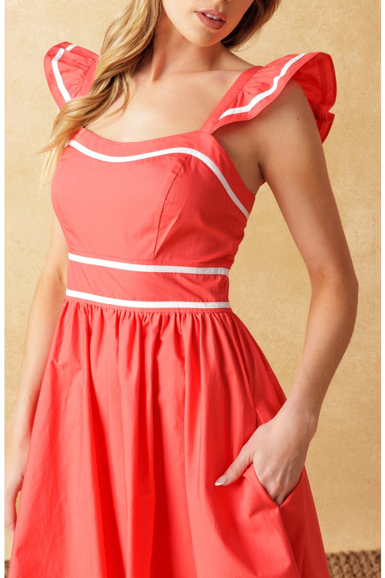 Piped Cotton Sundress, Alternate, color, CORAL