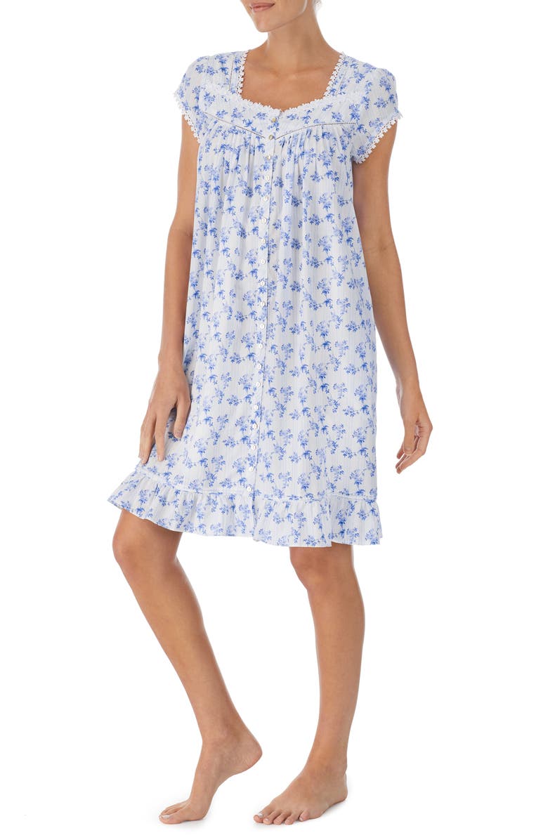 Eileen West Floral Print Cap Sleeve Button Front Short Robe, Alternate, color, 