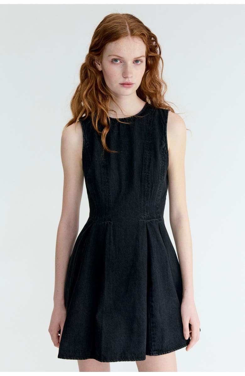 H&M Flared-skirt Denim Dress, Alternate, color, Washed Black