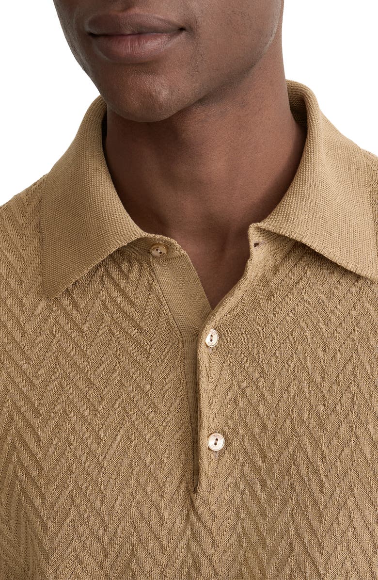 Eton Chevron Structure Long Sleeve Polo, Alternate, color, Light Beige