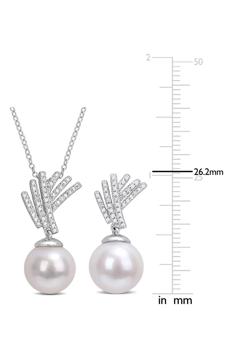 DELMAR 11-12mm Cultured Freshwater Pearl & Diamond Pendant Necklace & Earrings Set - 0.1ct., Alternate, color, 