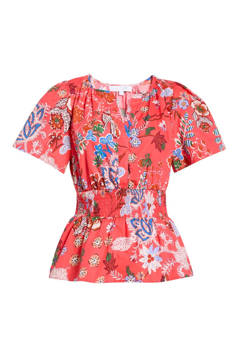 Oreanna Floral Sarina Smocked Top, Alternate, color, CORAL-BLUE