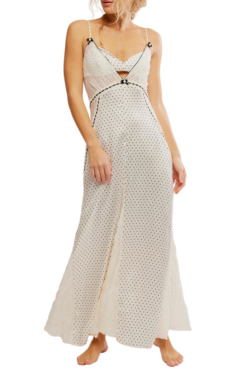 Free People Playing Cupid Satin Crepe & Lace Maxi Slipdress, Main, color,
