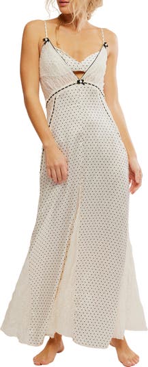 Playing Cupid Satin Crepe & Lace Maxi Slipdress