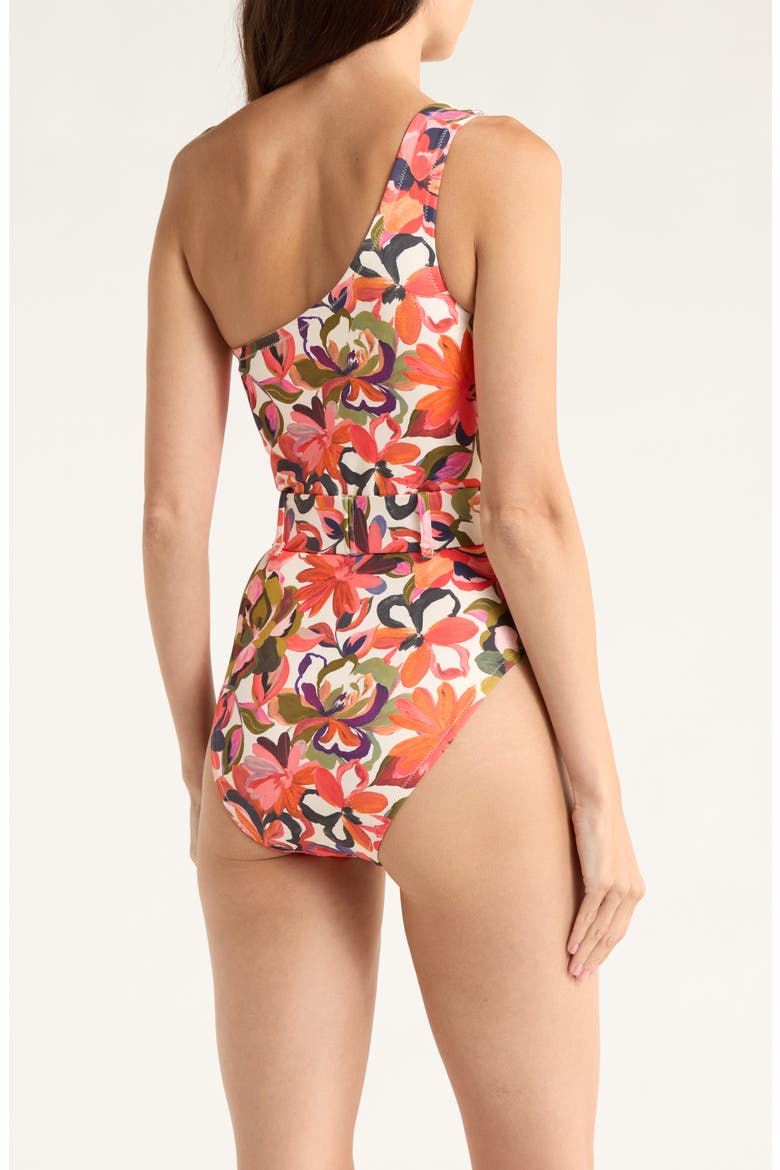 One-Shoulder O-Ring One-Piece Swimsuit, Alternate, color, CORAL PAINTED LUSH TROPICAL