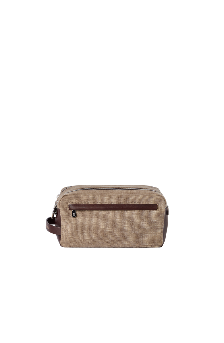 Brunello Cucinelli Canvas and burnished calfskin beauty case, Main, color, Leather