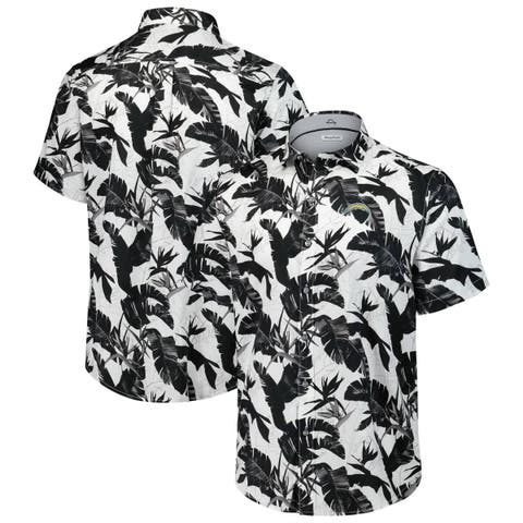 Men's Tommy Bahama Black Los Angeles Chargers Sunnyvale Blooms Camp Button-Up Shirt