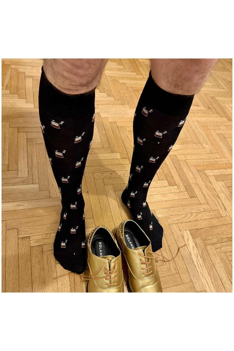 Jack's Bourbon and Cigar Over The Calf Mercerized Cotton Socks, Alternate, color, Black