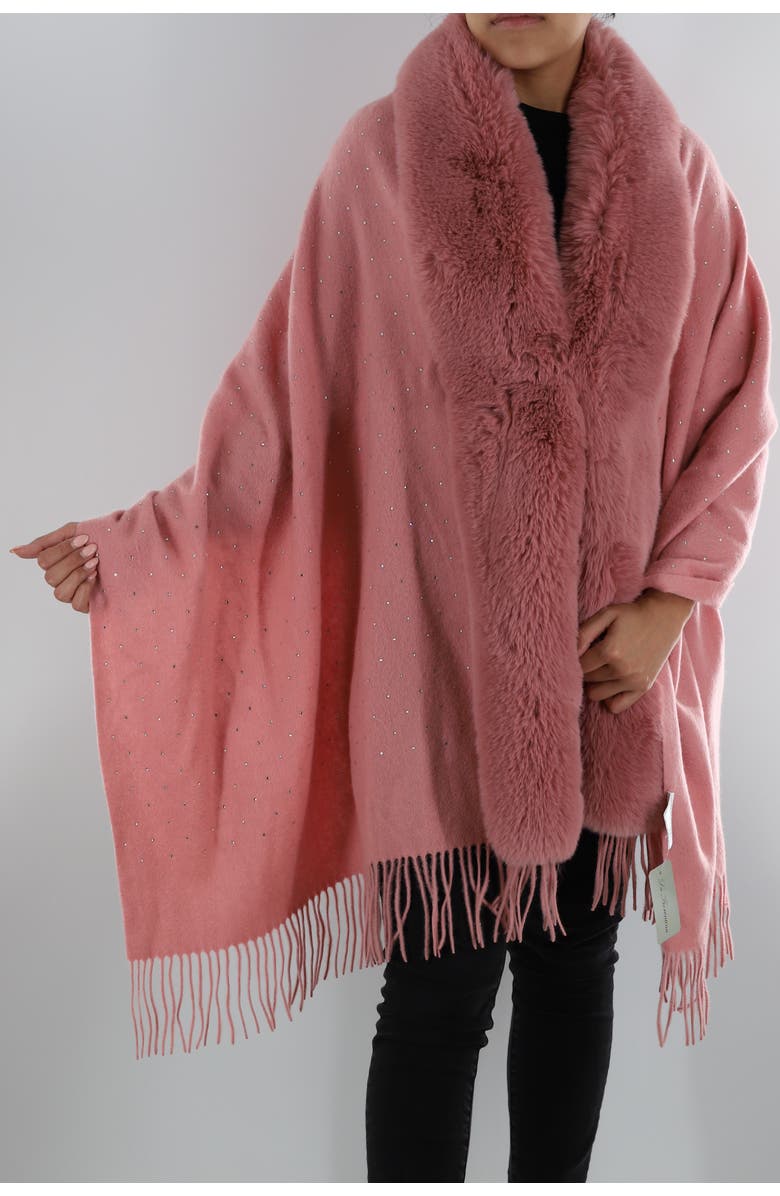 La Fiorentina Embellished Wrap with Faux Fur-Pink, Main, color, Pink
