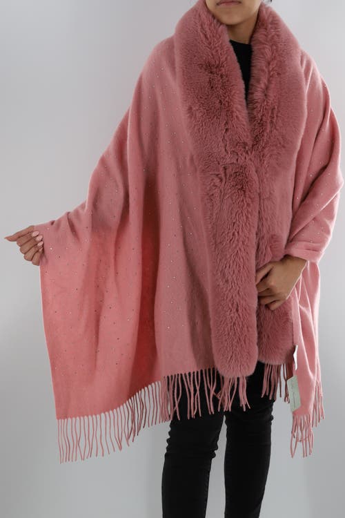 La Fiorentina Embellished Wrap with Faux Fur-Pink 