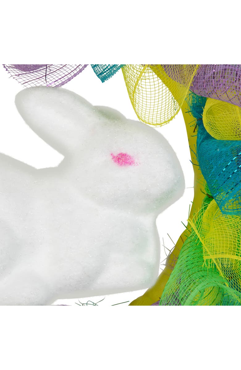 Northlight Pastel Deco Mesh Ribbon Easter Bunny Wreath - 24", Alternate, color, Yellow