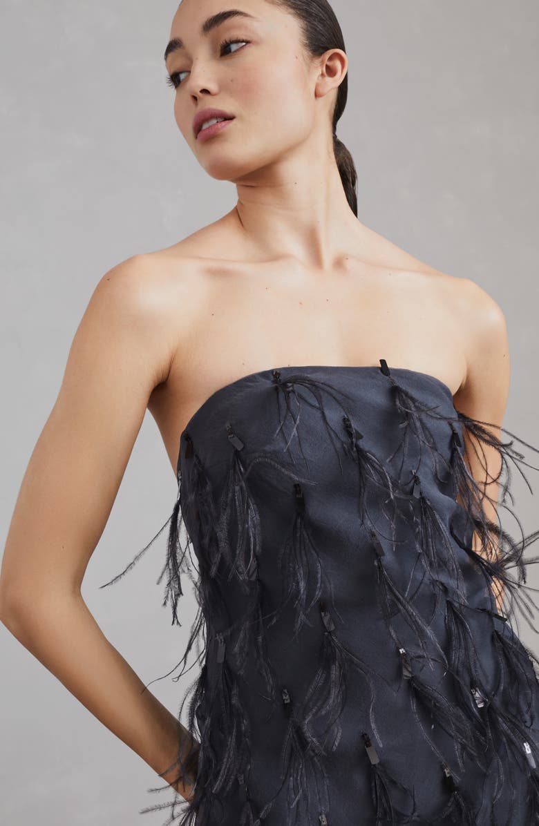 Brunello Cucinelli Crispy silk mermaid dress with dazzling feather embroidery, Alternate, color, 