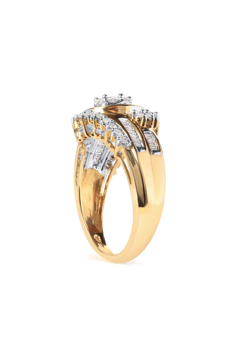 10K Yellow Gold 1 Cttw Diamond Cluster Swirl Band Ring, Alternate, color, Yellow