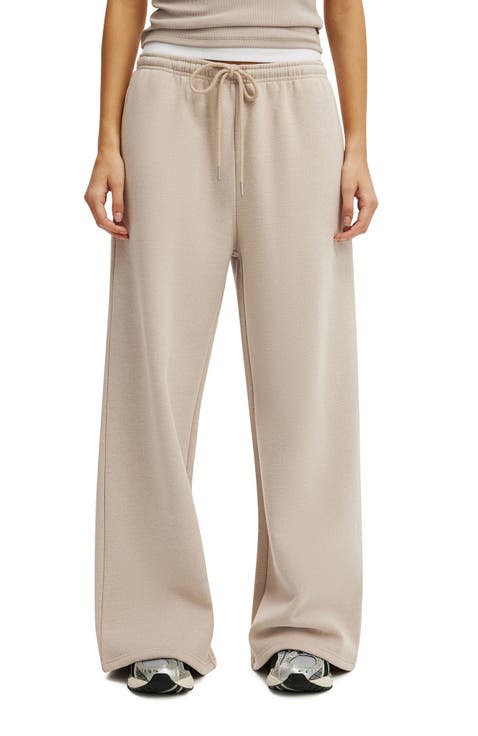 Women's Active Plush Tie Waist Wide Leg Sweatpant
