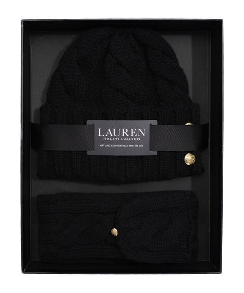 cable hat and convertible mitten gift set