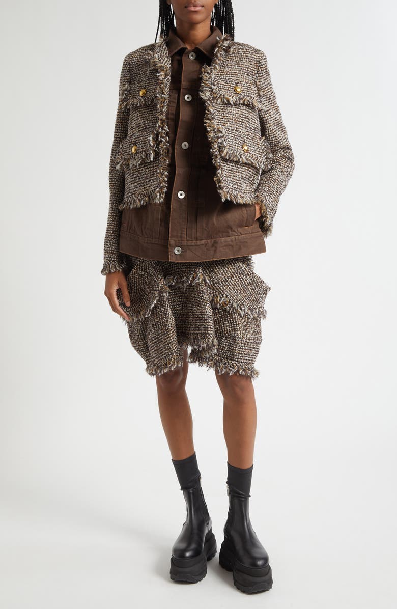Sacai Tweed & Denim Layered Jacket, Alternate, color, Brown
