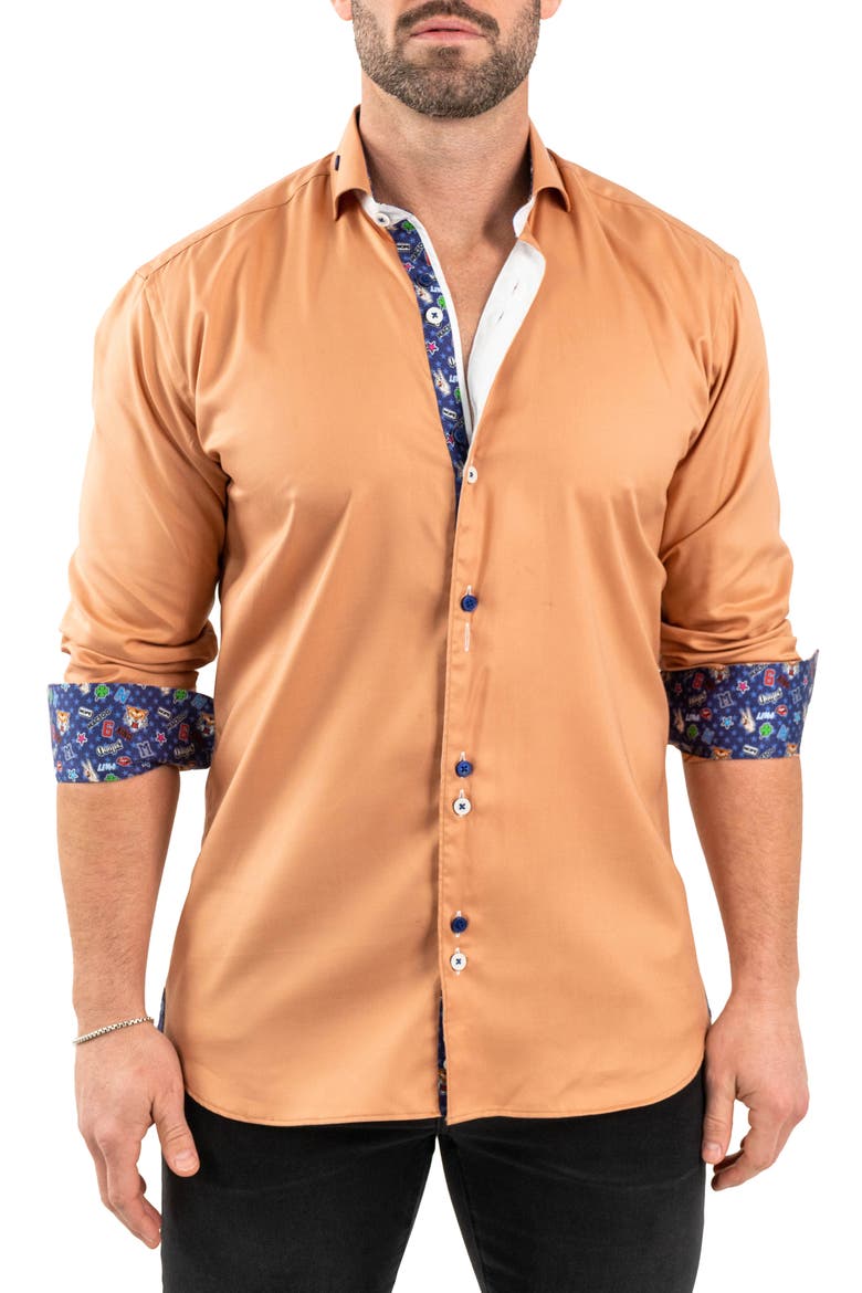 Einstein Solid Tencel® Button-Down Shirt, Main, color, ORANGE