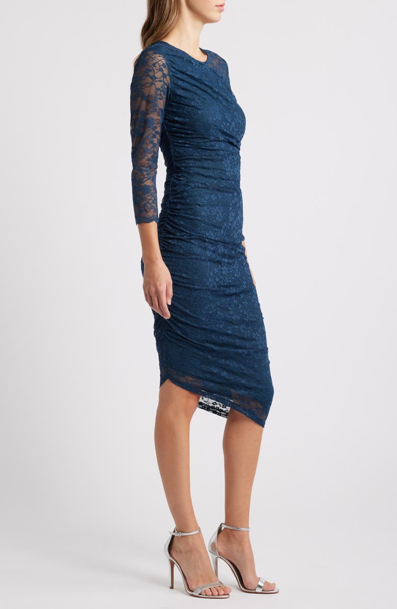 Vince Camuto Long Sleeve Lace Body-Con Dress, Alternate, color, Peacock