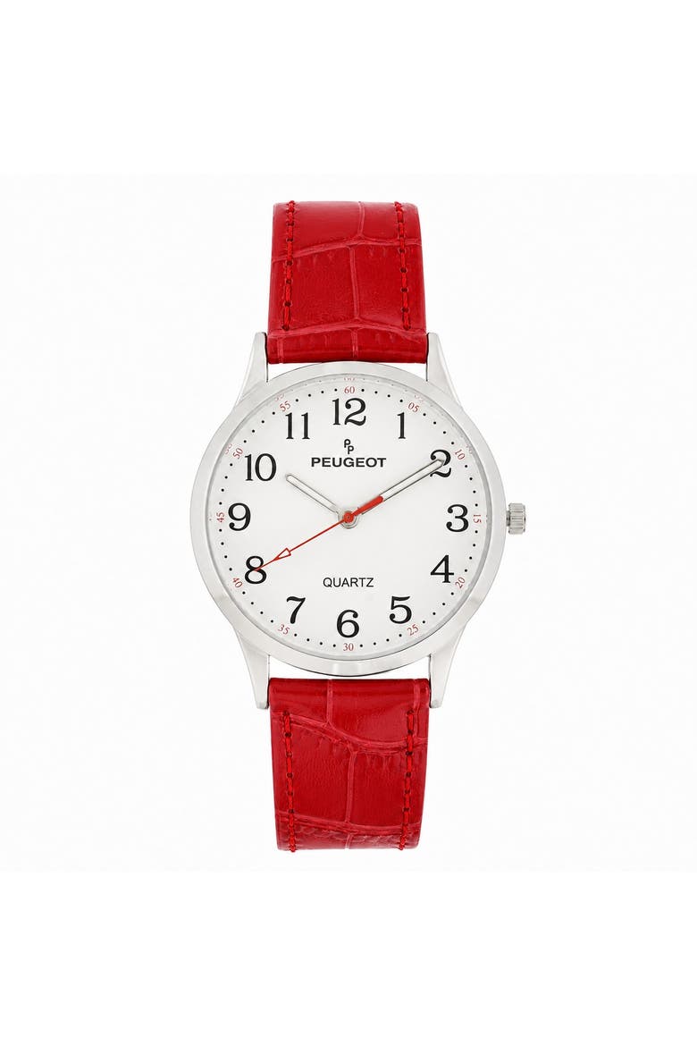 Easy Read Large Face Leather Watch- 40MM, Main, color, Red